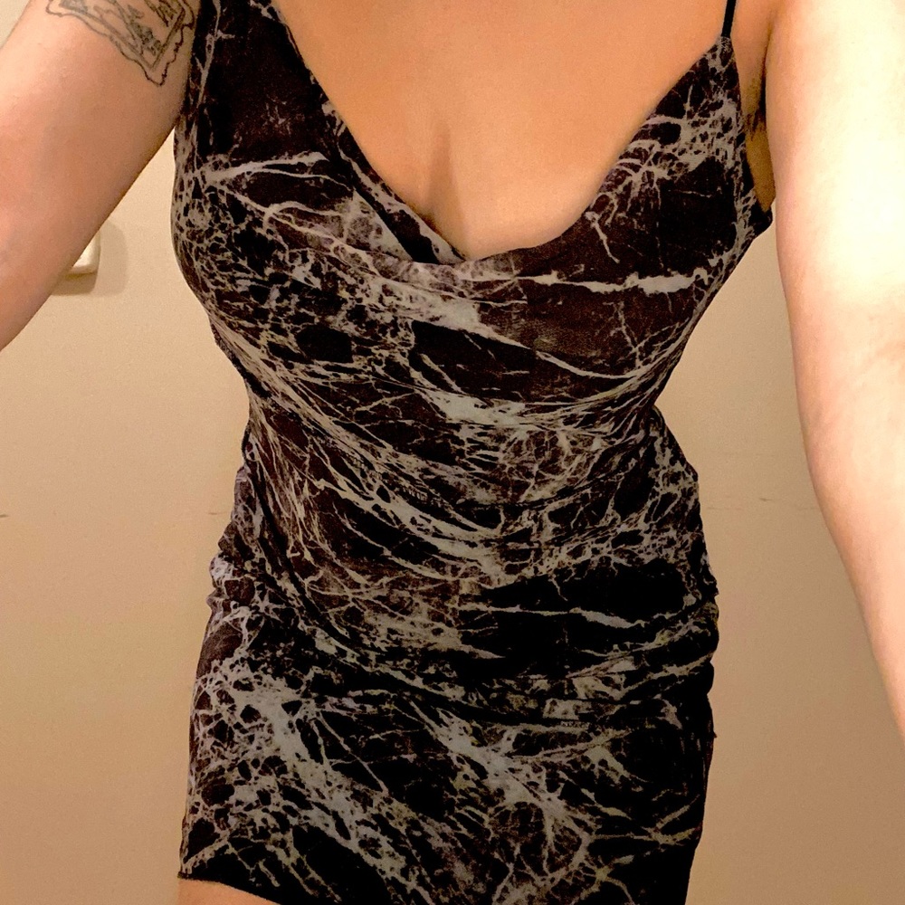 NWT Scoop Neckline Black Mesh Marble Forever 21 Dress